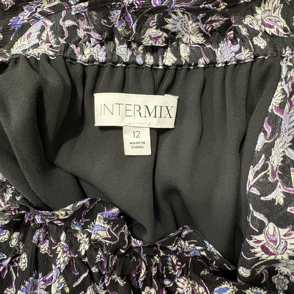 Intermix Dory Floral Chiffon Silk Mini Dress Black Lined Ruffle Long Sleeve 12 - Picture 8 of 10